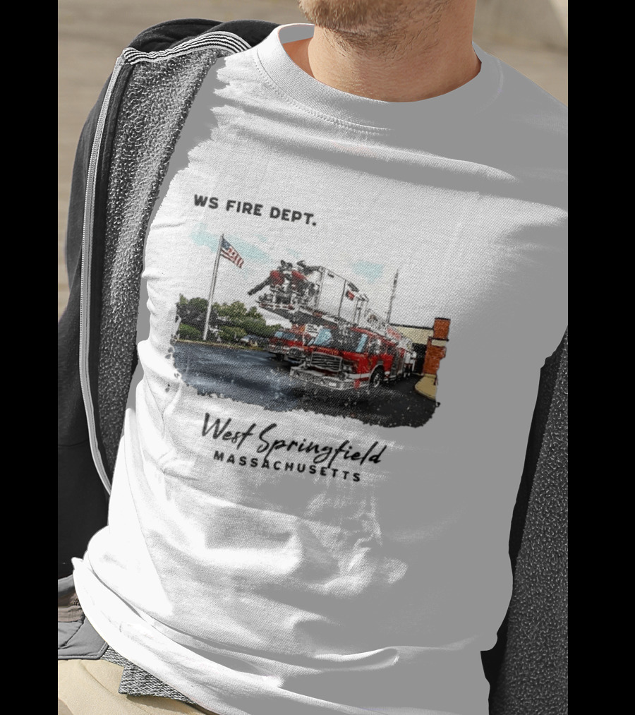 Ws Fire Dept West Springfield Massachusetts Truck Ladder American Flag T-Shirt