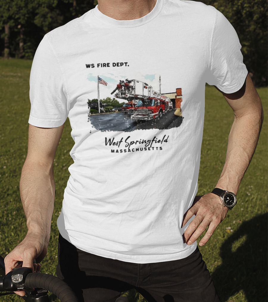 Ws Fire Dept West Springfield Massachusetts Truck Ladder American Flag T-Shirt