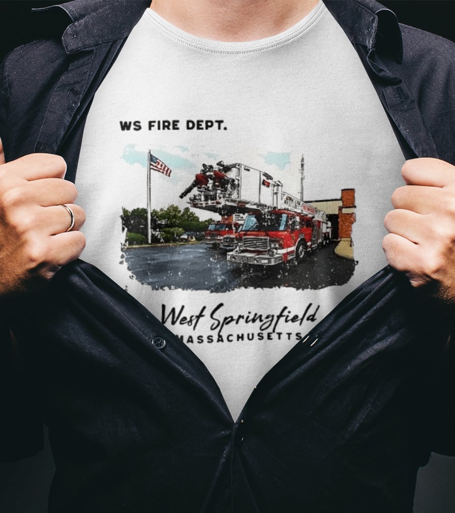 Ws Fire Dept West Springfield Massachusetts Truck Ladder American Flag T-Shirt
