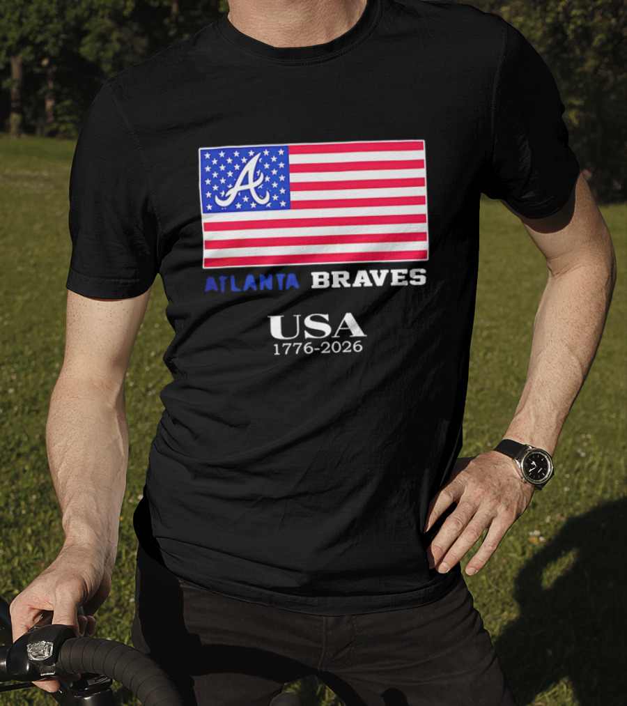 Atlanta Braves USA 1776 2026 American Flag Script A T-Shirt