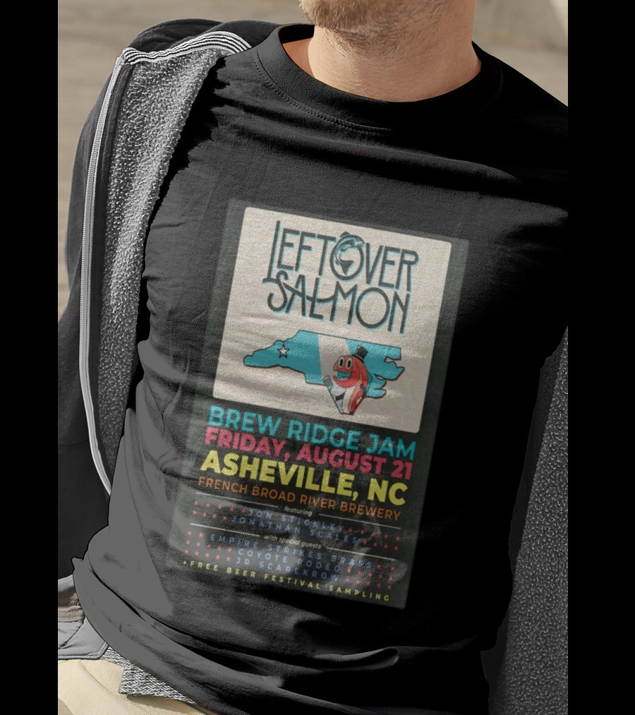 Leftover Salmon Brew Ridge Jam Asheville August 21 French Broad River Brewery Jon Stickley Jonathan Scales Coyote Rodeo Festival Free Beer Sampling T-Shirt