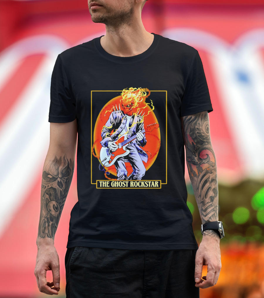 Ghost Rider The Ghost Rockstar Flaming Guitar Hero Fiery Skull T-Shirt