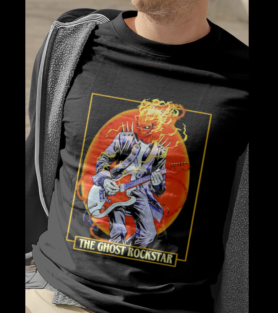 Ghost Rider The Ghost Rockstar Flaming Guitar Hero Fiery Skull T-Shirt
