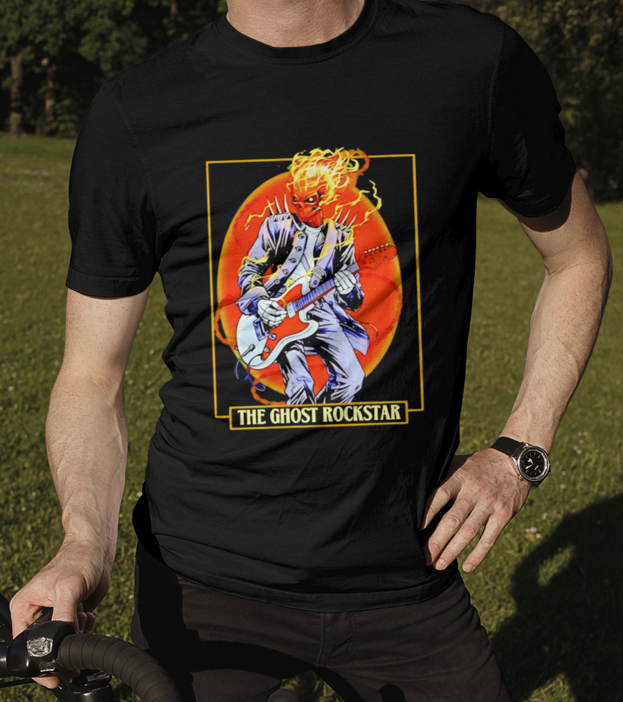 Ghost Rider The Ghost Rockstar Flaming Guitar Hero Fiery Skull T-Shirt