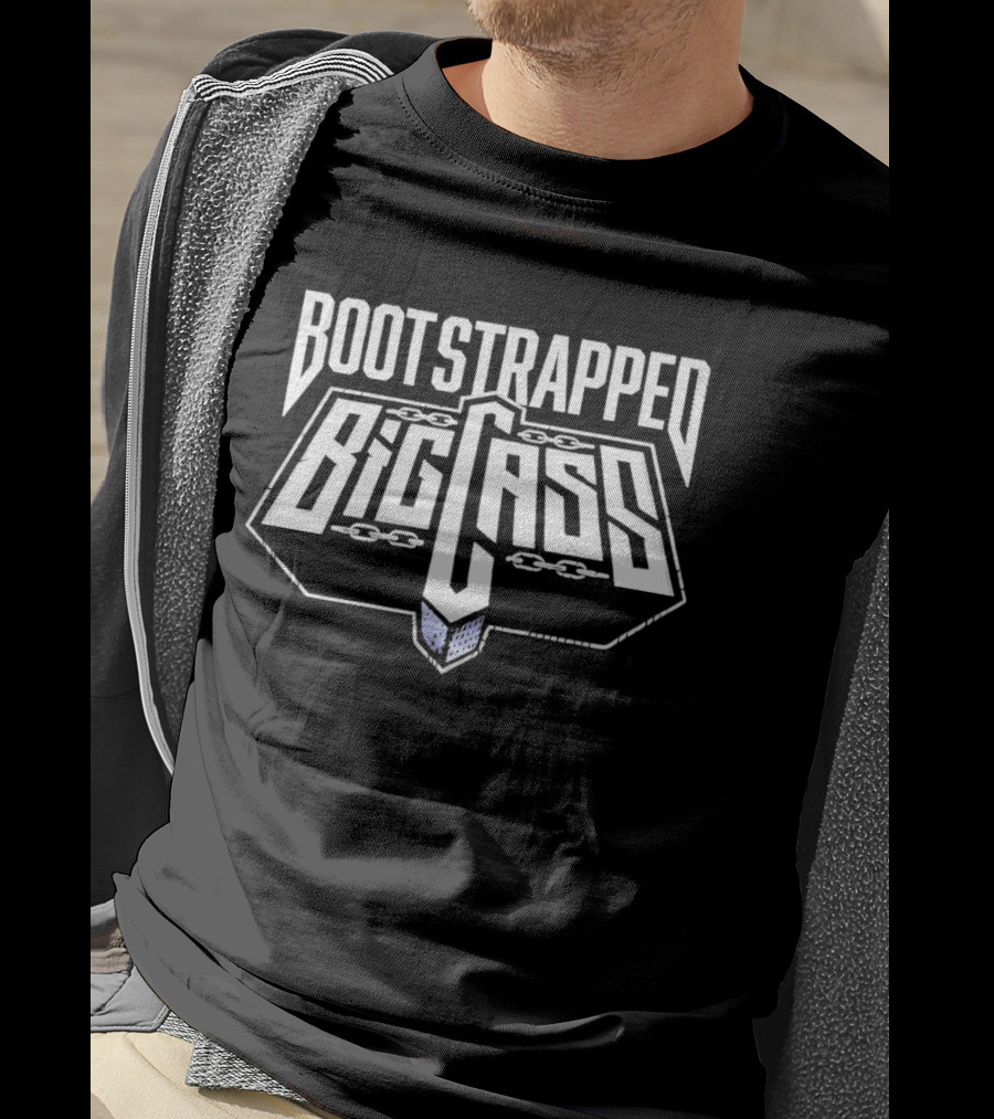 Bootstrapped Big Cass Distressed Chains Shield Frame Block Lettering T-Shirt