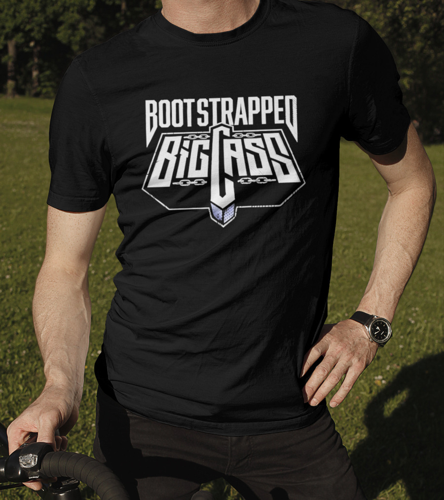 Bootstrapped Big Cass Distressed Chains Shield Frame Block Lettering T-Shirt