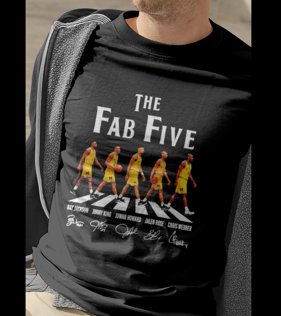 Michigan Wolverines The Fab Five Abbey Road Ray Jackson Jimmy King Juwan Howard Jalen Rose Chris Webber T-Shirt