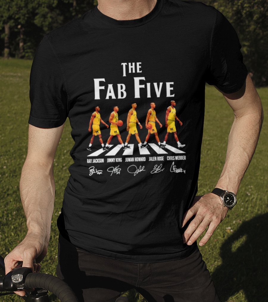 Michigan Wolverines The Fab Five Abbey Road Ray Jackson Jimmy King Juwan Howard Jalen Rose Chris Webber T-Shirt