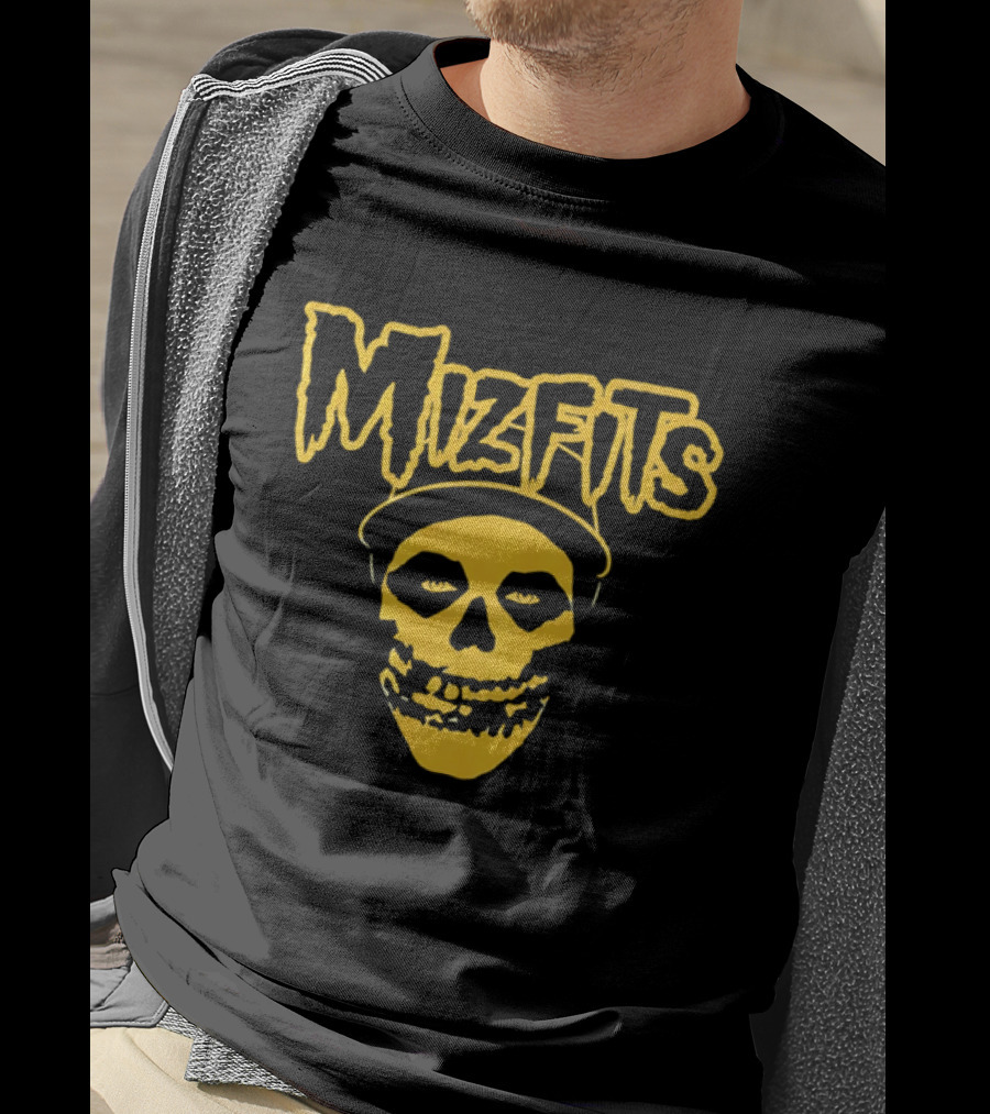 Mizfits Yellow Dripping Horror Font Skull In Baseball Cap T-Shirt