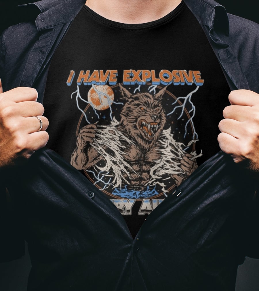 Heavy Metal Werewolf I Have Explosive Dairy Aura Lightning Moon Energy T-Shirt
