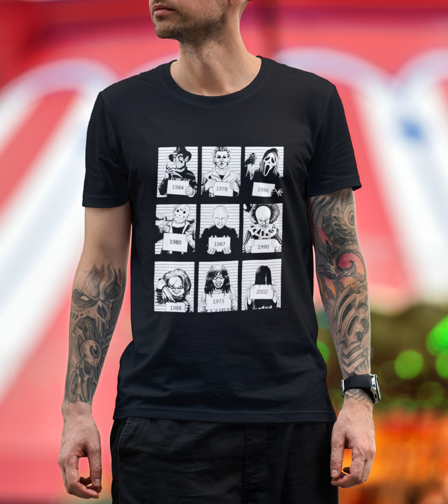 Horror Movie Villain Shot Infamous Characters Collage T-Shirt