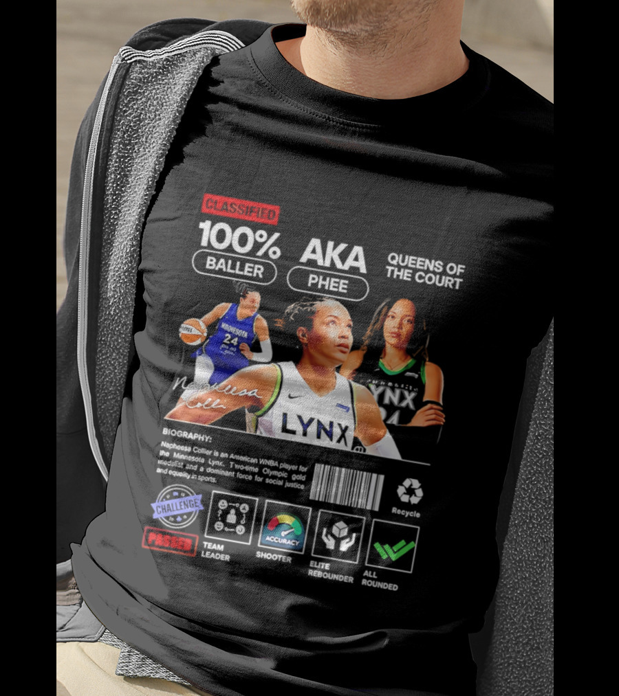Napheesa Collier Minnesota Lynx 100% Baller AKA Phee Queens Of The Court T-Shirt