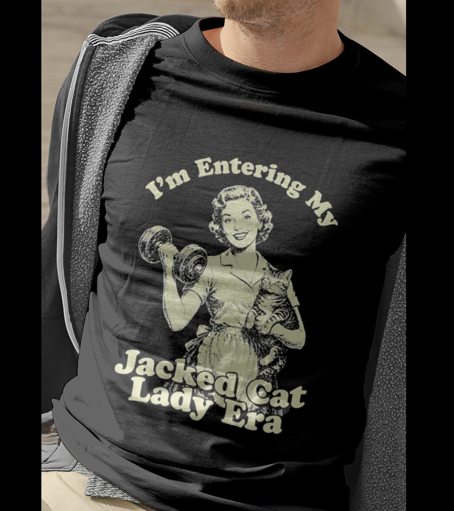 I'm Entering My Jacked Cat Lady Era Retro Fitness Cats T-Shirt