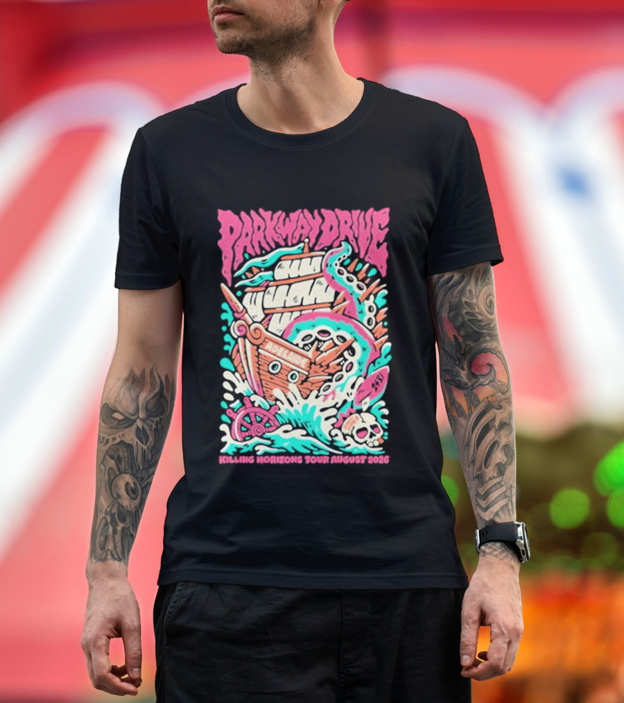 Parkway Drive Killing Horizons Tour Adelaide August 2026 Ship And Tentacle T-Shirt