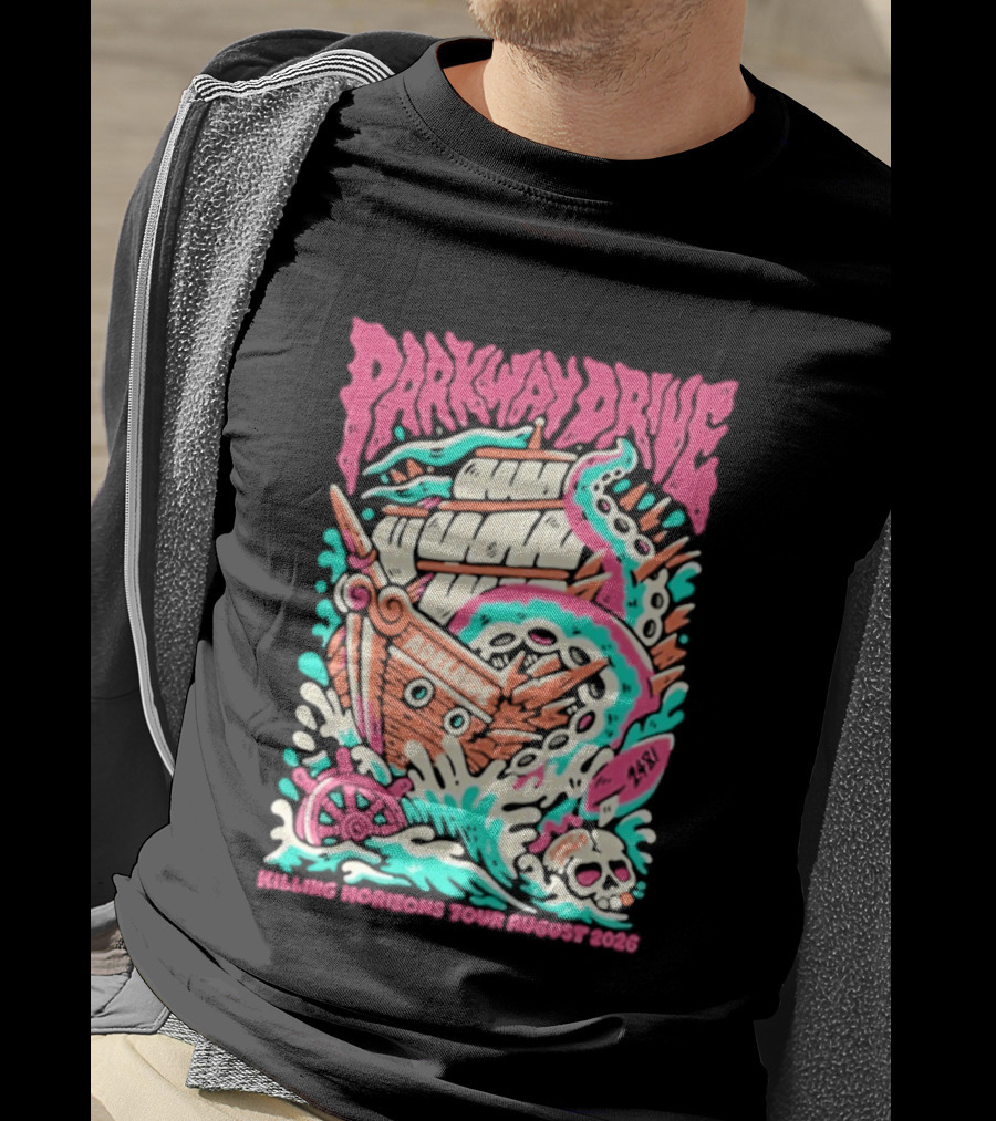 Parkway Drive Killing Horizons Tour Adelaide August 2026 Ship And Tentacle T-Shirt
