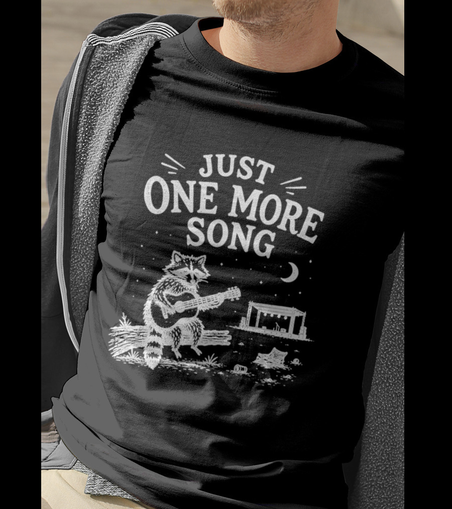 Just One More Song Raccoon Playing Guitar Under Moon And Stars T-Shirt