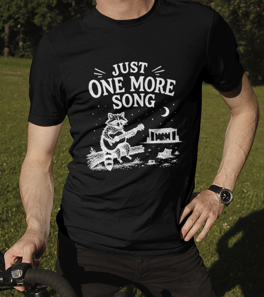 Just One More Song Raccoon Playing Guitar Under Moon And Stars T-Shirt