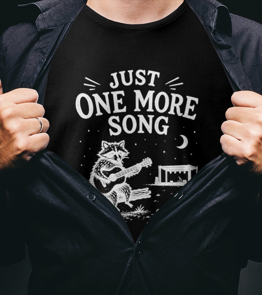 Just One More Song Raccoon Playing Guitar Under Moon And Stars T-Shirt