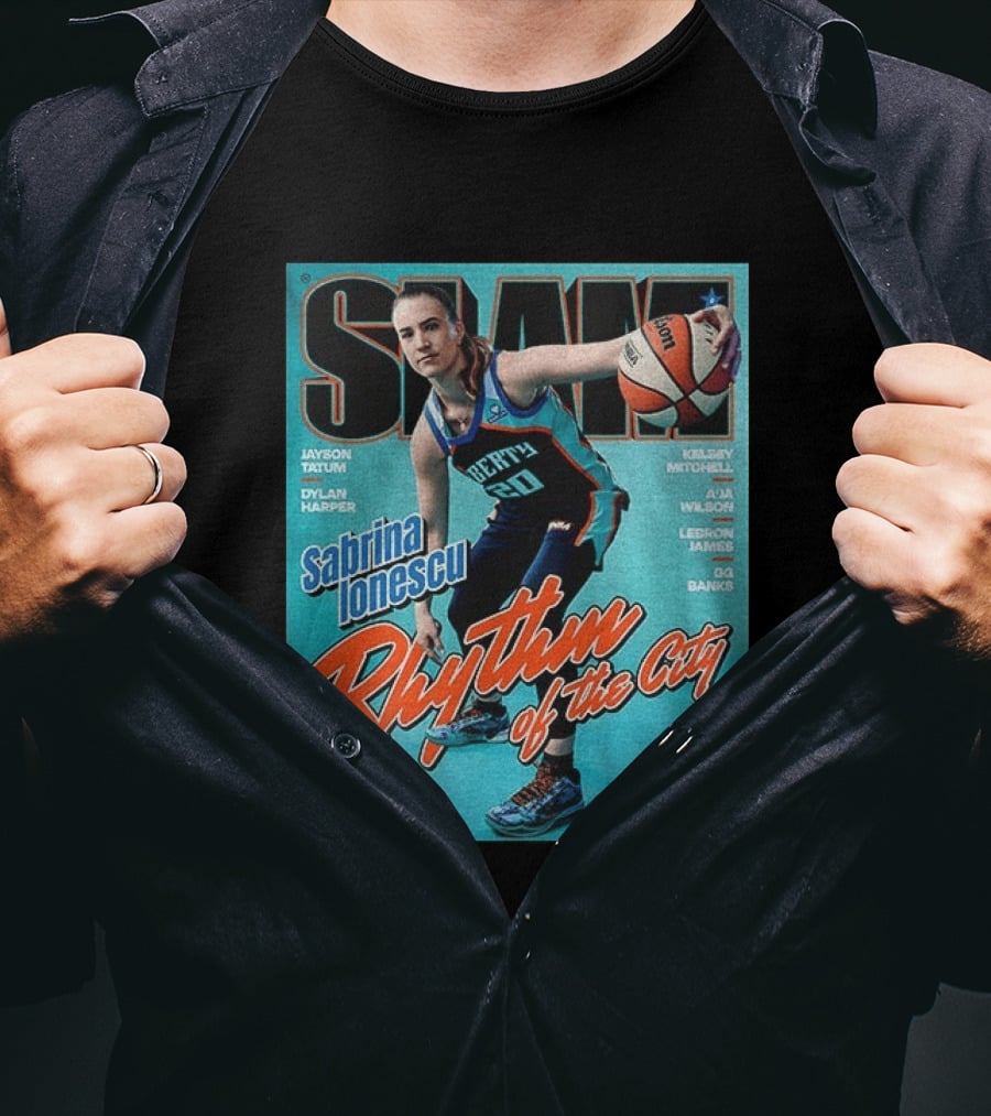 Slam Cover 264 Sabrina Ionescu Rhythm Of The City Liberty Basketball T-Shirt