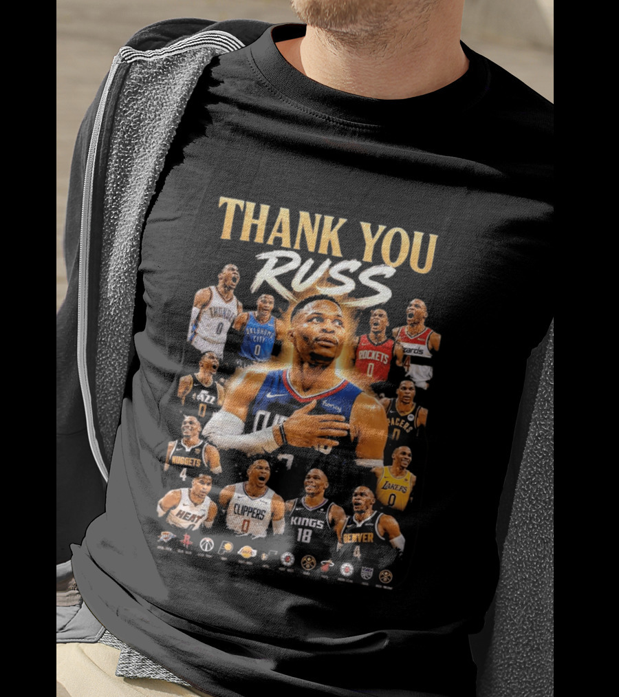 Thank You Russ Oklahoma City Thunder Clippers Lakers Nuggets Rockets Wizards Teams T-Shirt