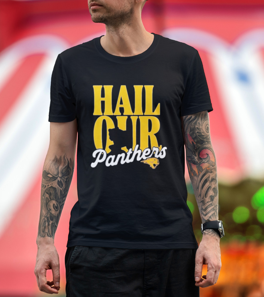 Hail Our Panthers Yellow Text With Panther Head T-Shirt