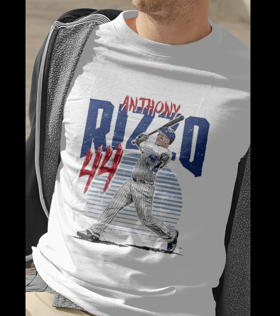 Anthony Rizzo 44 Baseball Batter Swinging Striped Sun Distressed T-Shirt