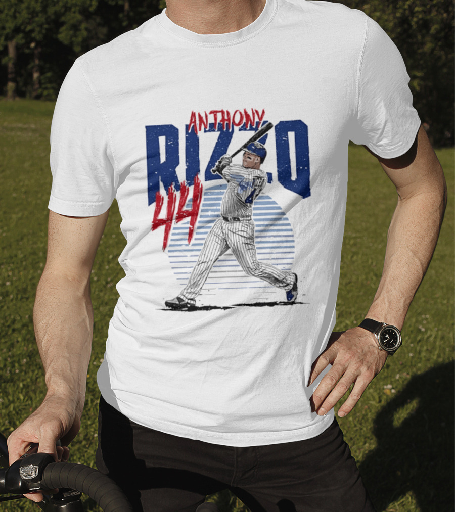 Anthony Rizzo 44 Baseball Batter Swinging Striped Sun Distressed T-Shirt