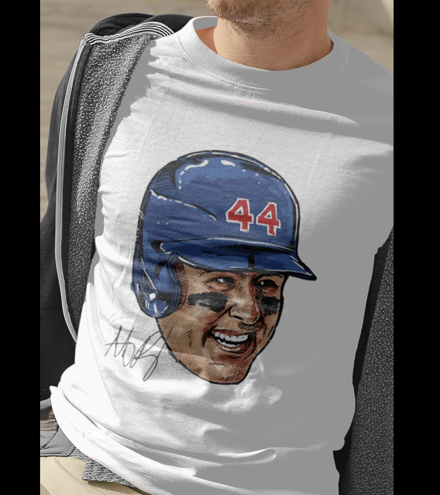 Anthony Rizzo 44 Blue Helmet Halftone Caricature T-Shirt
