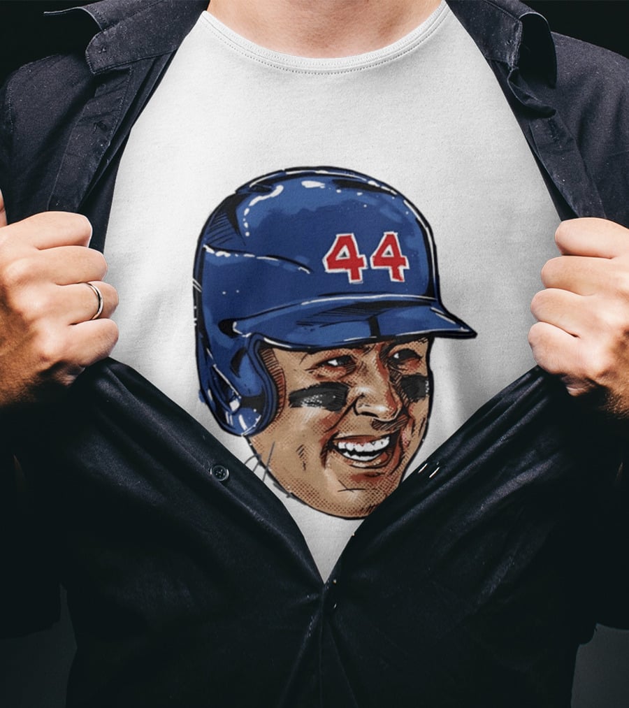 Anthony Rizzo 44 Blue Helmet Halftone Caricature T-Shirt