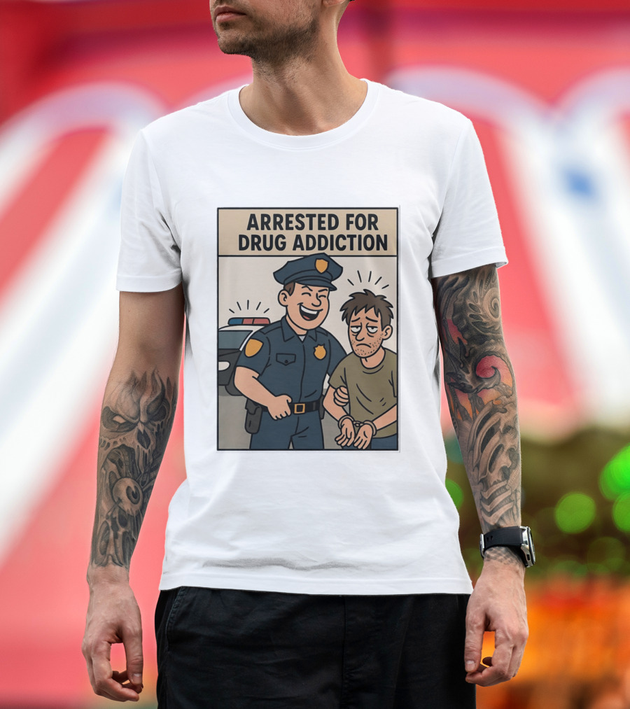 Arrested For Drug Addiction Cartoon Police Officer And Suspect T-Shirt