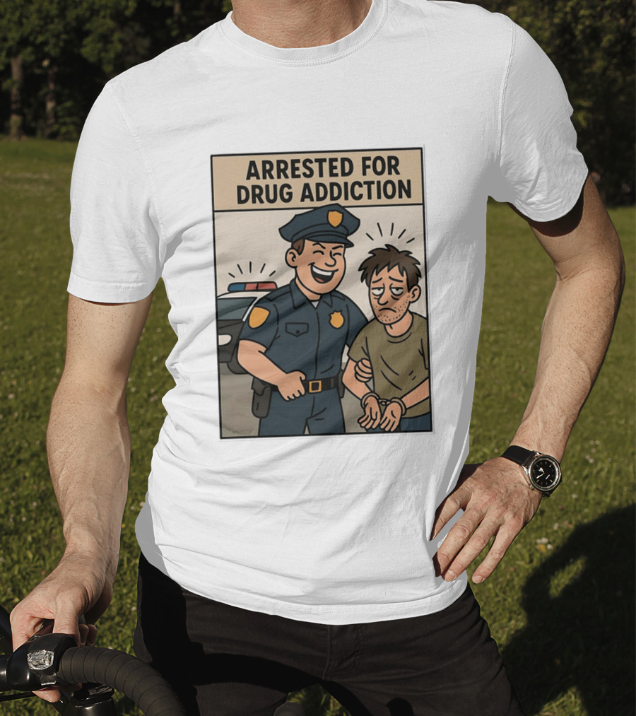 Arrested For Drug Addiction Cartoon Police Officer And Suspect T-Shirt