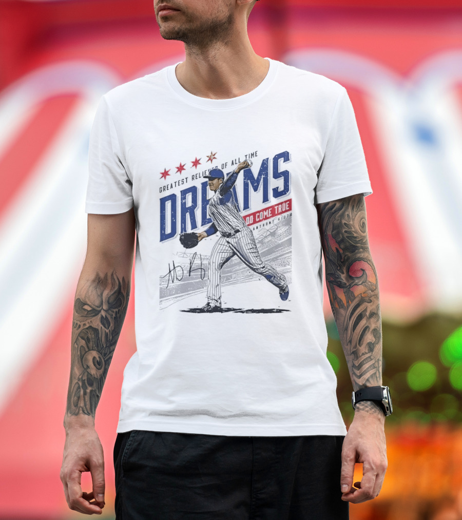 Chicago Cubs Greatest Reliever Of All Time Dreams Do Come True Anthony Rizzo Pitching Stadium Halftone T-Shirt