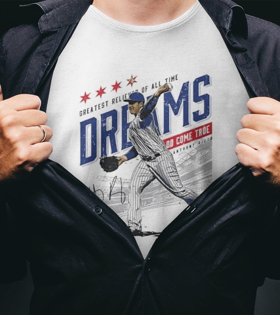 Chicago Cubs Greatest Reliever Of All Time Dreams Do Come True Anthony Rizzo Pitching Stadium Halftone T-Shirt