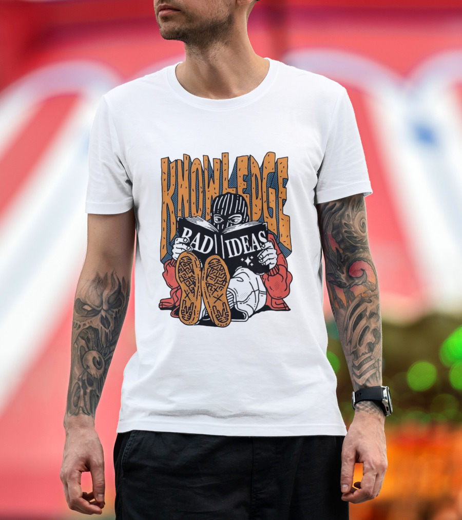 Knowledge Bad Ideas Elyski Balaclava Reading Book Shoe Soles Halftone Cartoon T-Shirt