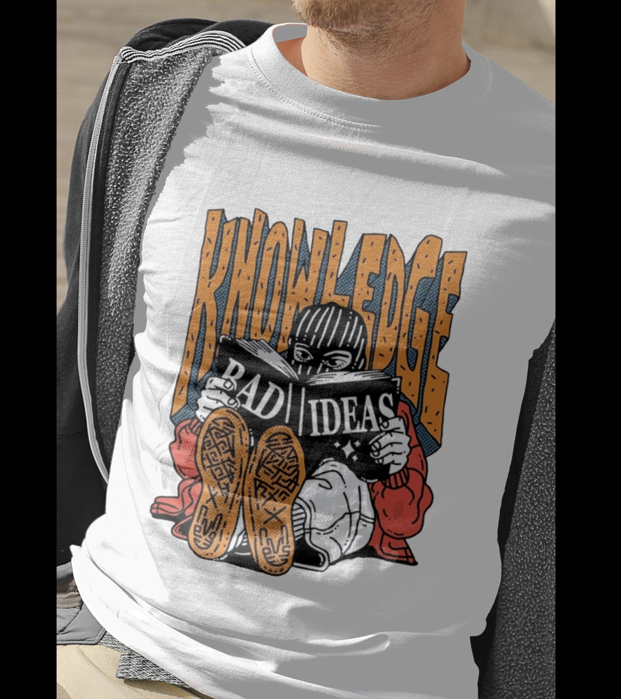 Knowledge Bad Ideas Elyski Balaclava Reading Book Shoe Soles Halftone Cartoon T-Shirt