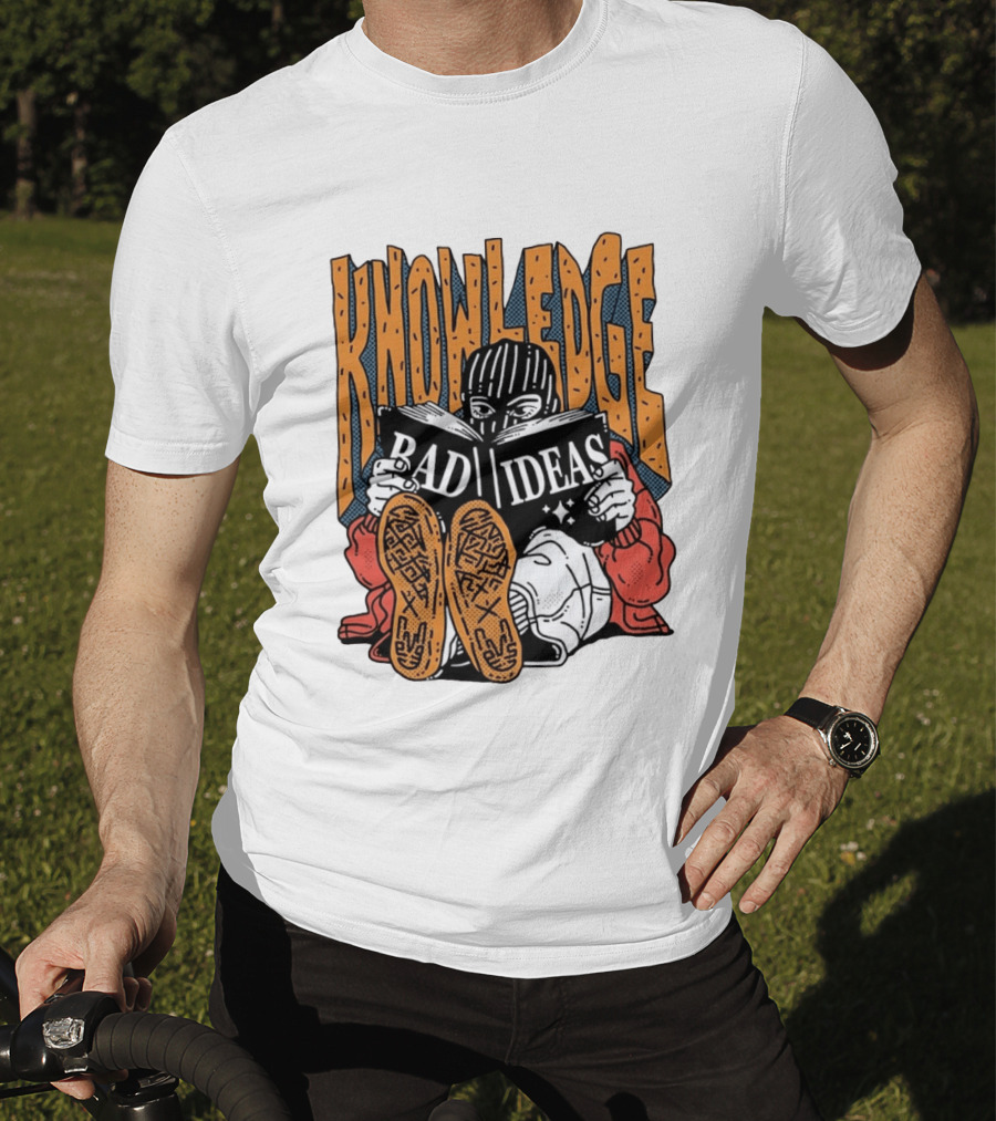 Knowledge Bad Ideas Elyski Balaclava Reading Book Shoe Soles Halftone Cartoon T-Shirt