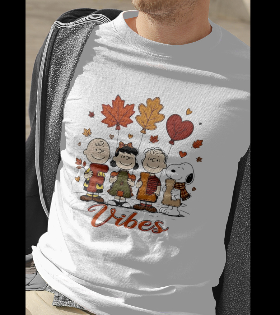 Fall Vibes Peanuts Characters With Leaf Balloons T-Shirt