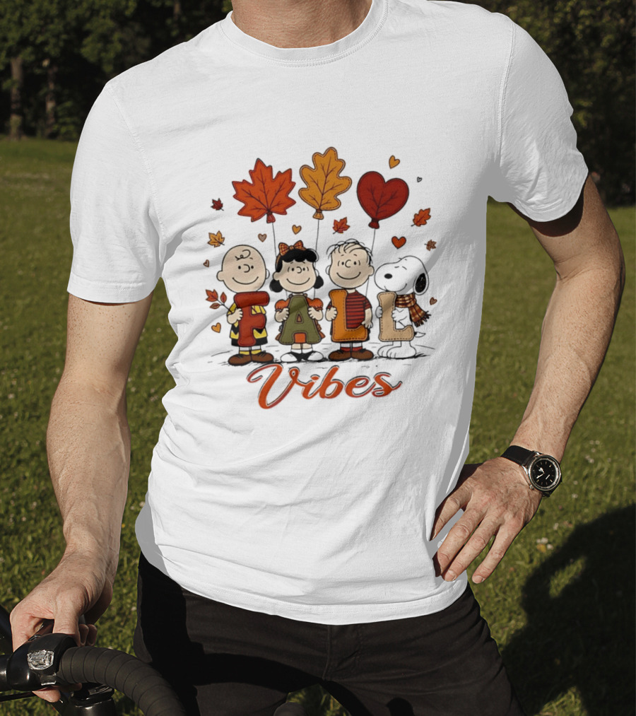 Fall Vibes Peanuts Characters With Leaf Balloons T-Shirt