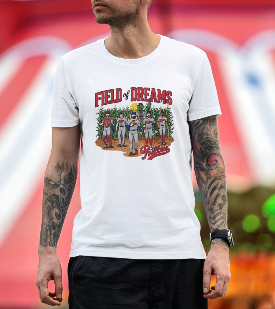 Field Of Dreams Phillies Philadelphia Baseball Players Cornfield Scene T-Shirt
