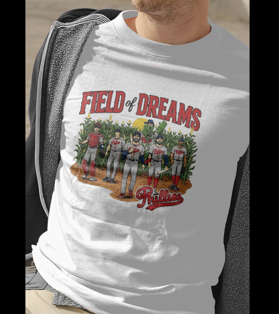 Field Of Dreams Phillies Philadelphia Baseball Players Cornfield Scene T-Shirt