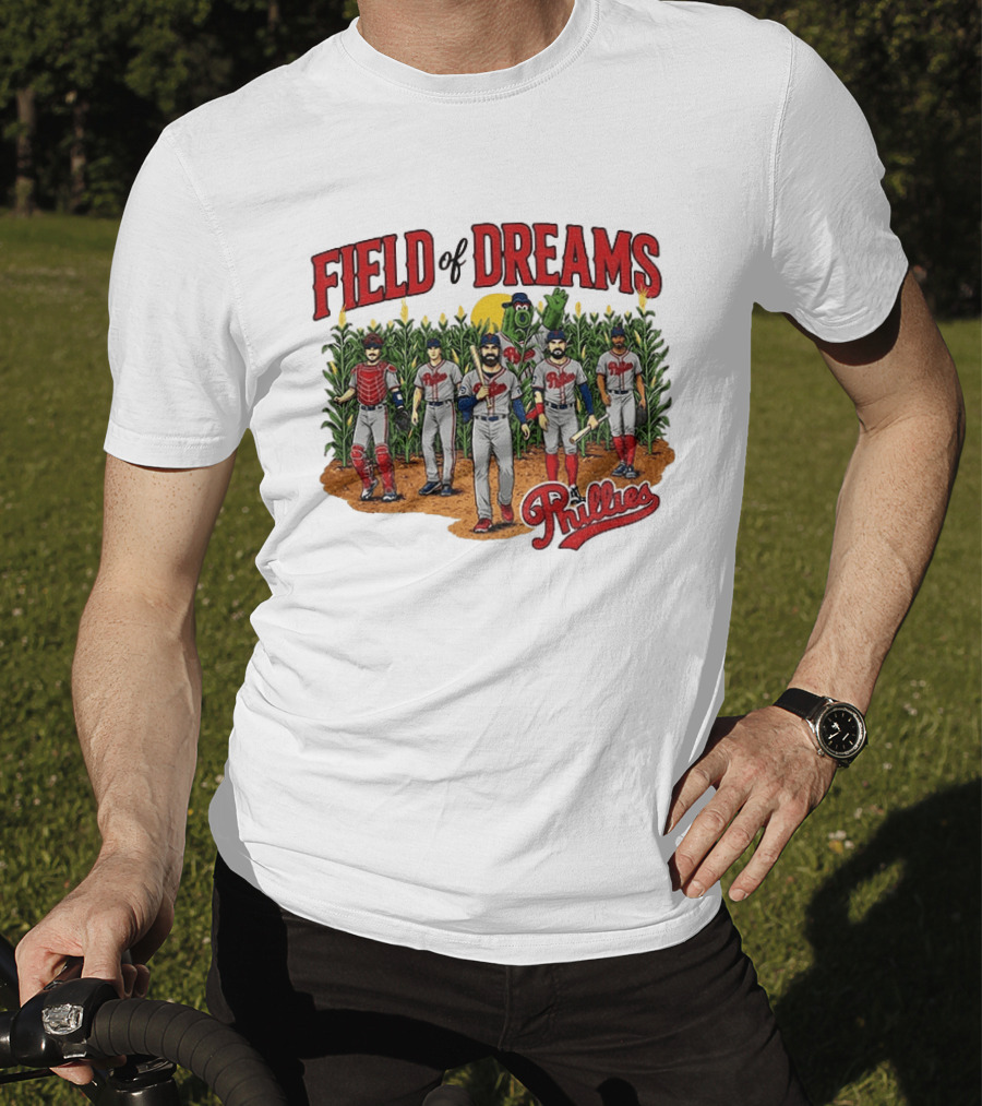 Field Of Dreams Phillies Philadelphia Baseball Players Cornfield Scene T-Shirt