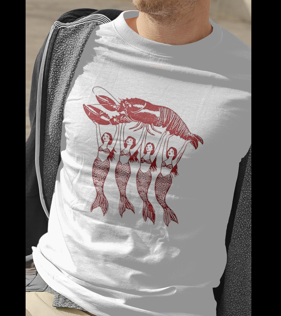 Four Mermaids Holding A Lobster Vintage Red Sea Creature T-Shirt