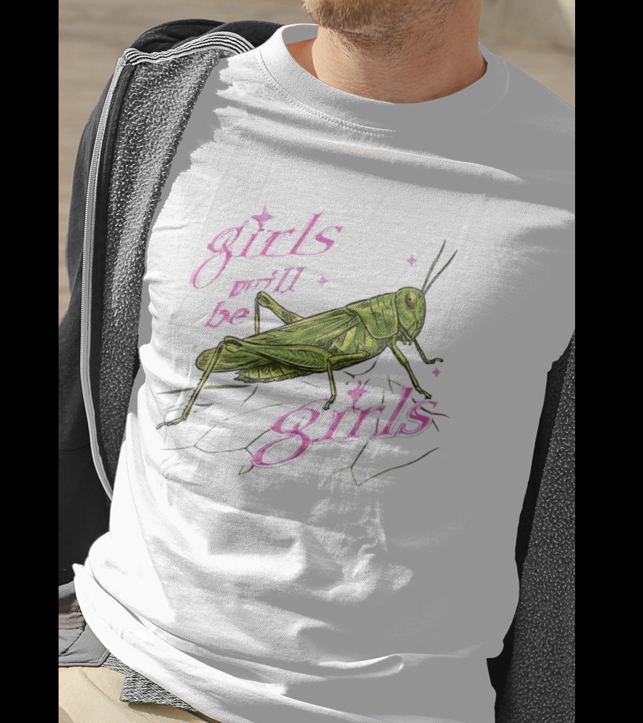 Girls Will Be Girls Green Grasshopper Pink Sparkles T-Shirt