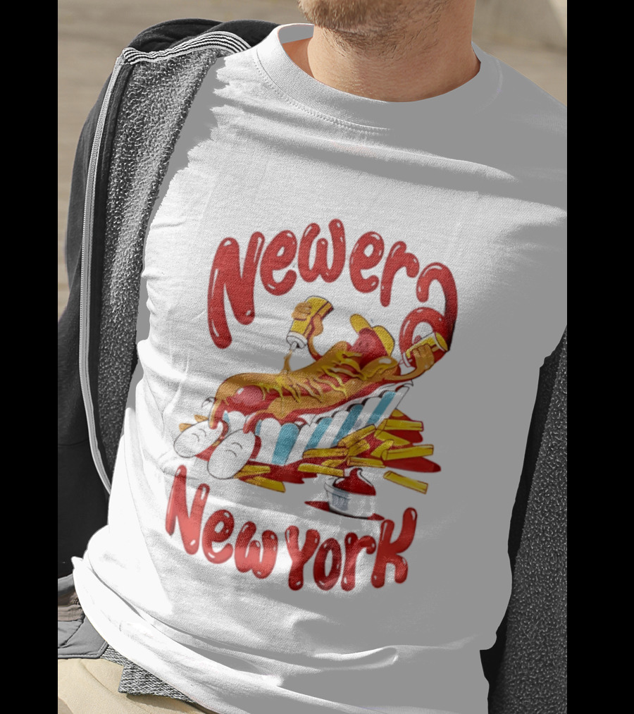 Newer New York Relaxing Hot Dog Beach Ketchup French Fries T-Shirt