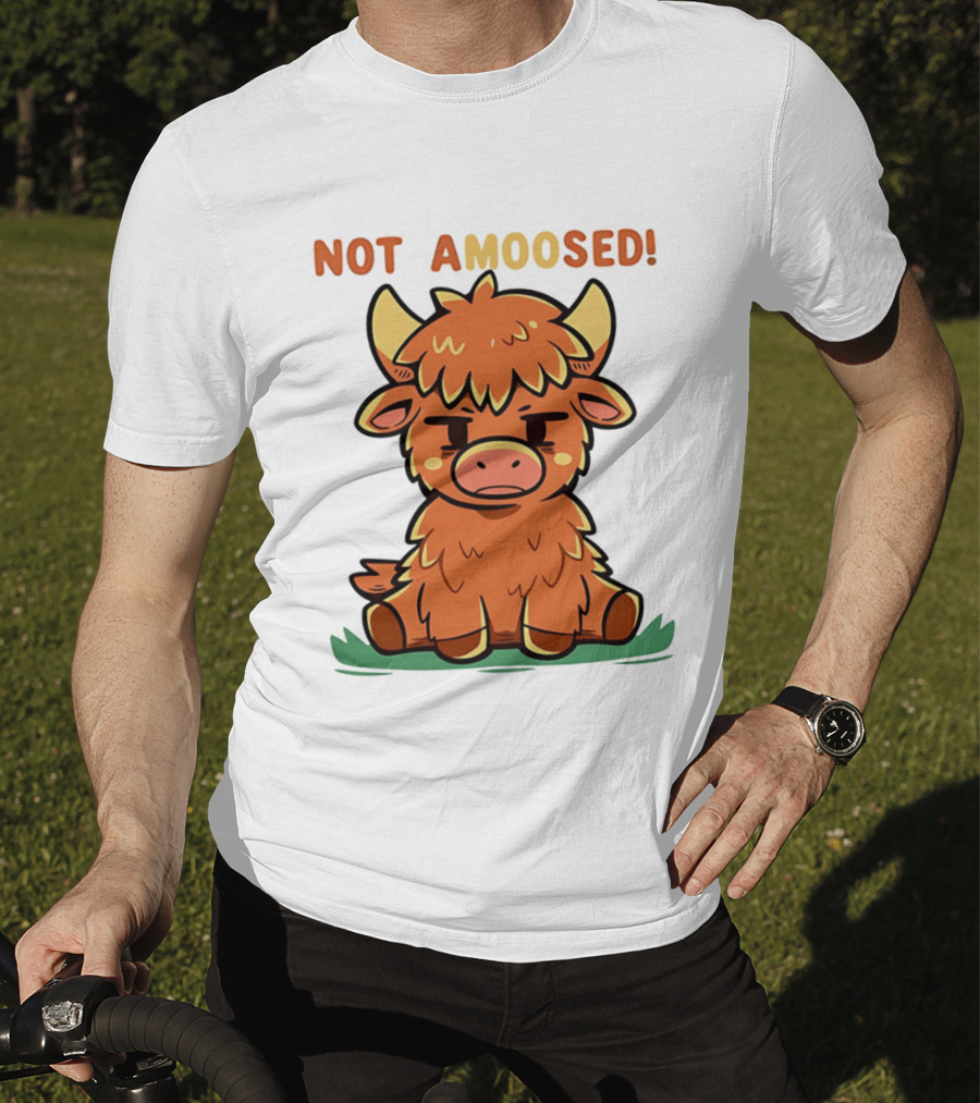 Not Amoosed Cute Grumpy Highland Cow Pun T-Shirt