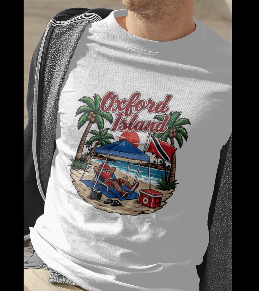 Oxford Island Beach Relaxation Trinidad Flag Palm Trees T-Shirt