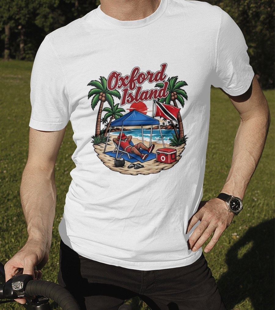 Oxford Island Beach Relaxation Trinidad Flag Palm Trees T-Shirt