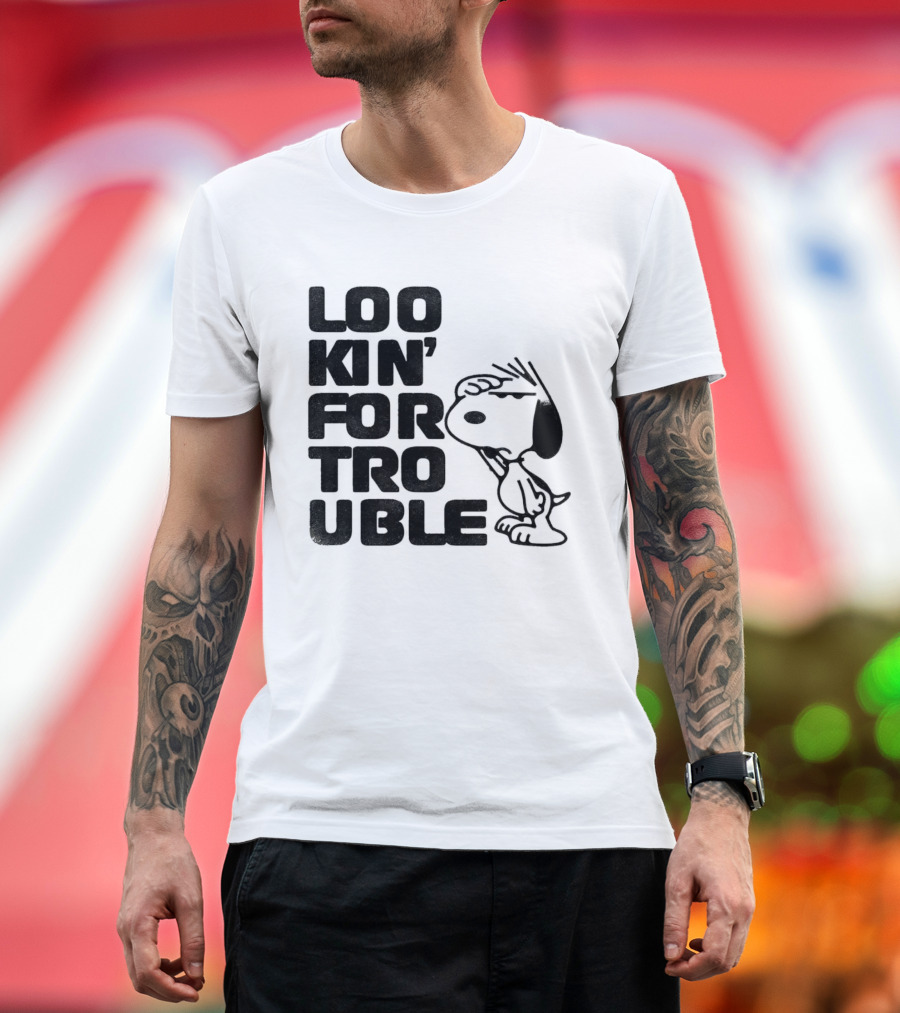 Peanuts Snoopy Lookin' For Trouble Hand Over Eye Distressed T-Shirt