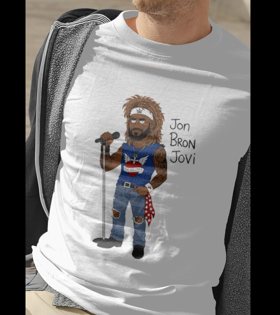 Philadelphia Jon Bron Jovi Cartoon Caricature Rockstar Holding Microphone Bandana Tattoo T-Shirt