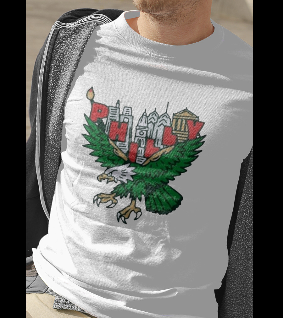Philly Eagles City Of Brotherly Love Skyline Green Eagle T-Shirt